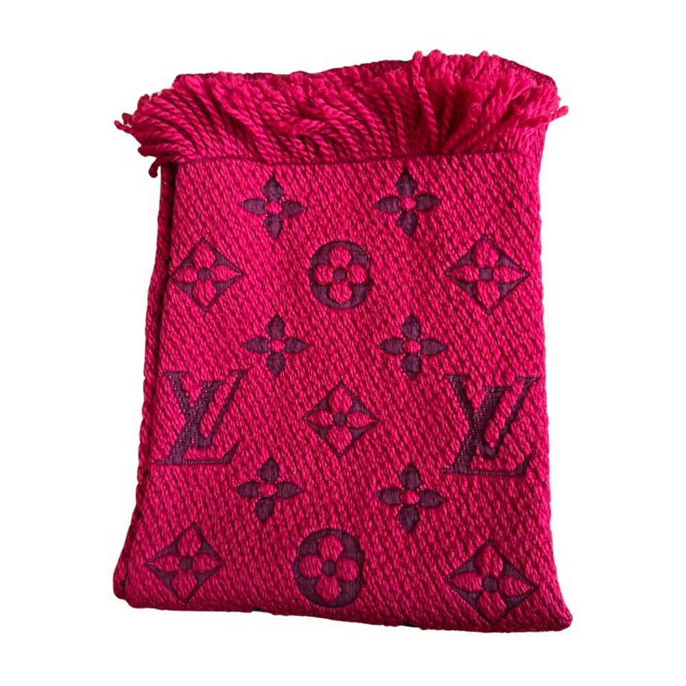 Authentic Louis Vuitton Logomania scarf in Ruby Red color